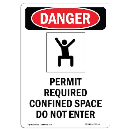 Signmission OSHA Sign, Permit Required Confined, 14in X 10in Plastic, 10" W, 14" H, Portrait, DS-P-1014-V-1518 OS-DS-P-1014-V-1518